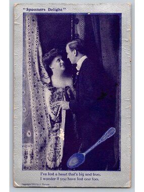 1908 "Spooners Delight" Romance Comic Postcard J. Thomas Dallas TX Postmark